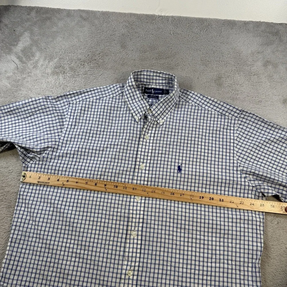 Polo Ralph Lauren Shirt Mens Large Blue White Black Check Button Down Pony